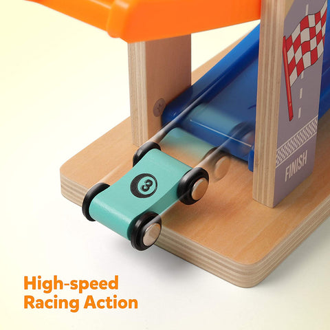 Montessoridays™ Wooden Car Race Track Ramp — play and product details