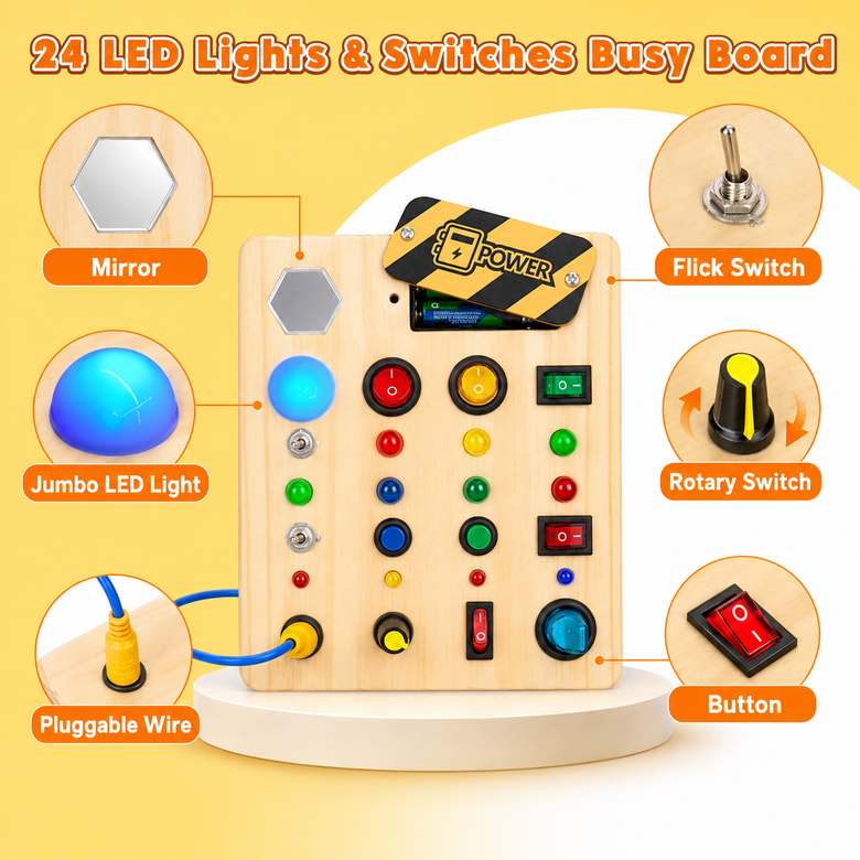 Montessoridays™ LED Switch Busy Board — play and product details
