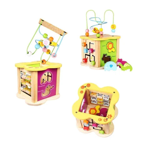 Montessoridays™ 6-in-1 Wooden Activity Cube — play and product details