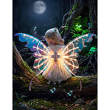 Glowing butterfly wings shown from behind in a fairy woodland scene