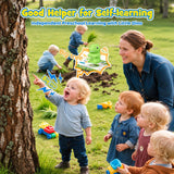 Parent and children exploring words together outdoors