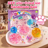 DIY squishy kit packaging with colorful ball and paw-shaped creations