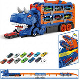 Dinosaur car carrier with 12 mini cars and an unfolding 157 cm race track