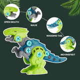 Take-apart dinosaur showing its movable mouth, limbs and tail