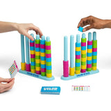 Two players moving colored rings on separate Color Stack Challenge racks