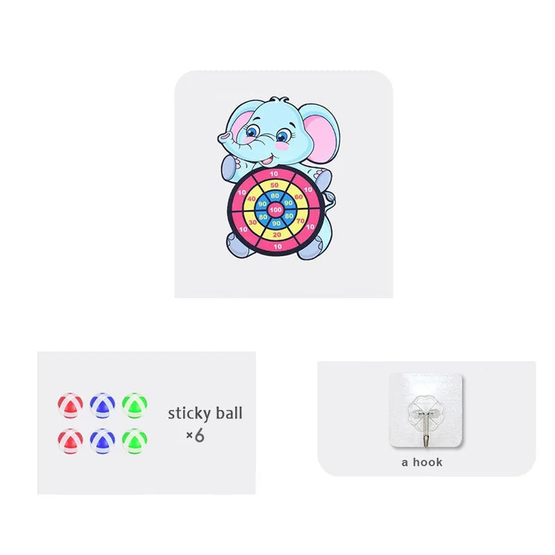 Elephant target set with six sticky balls and one hanging hook