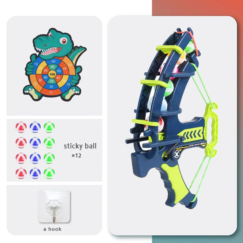 Dinosaur target set with ball launcher, twelve sticky balls and hanging hook