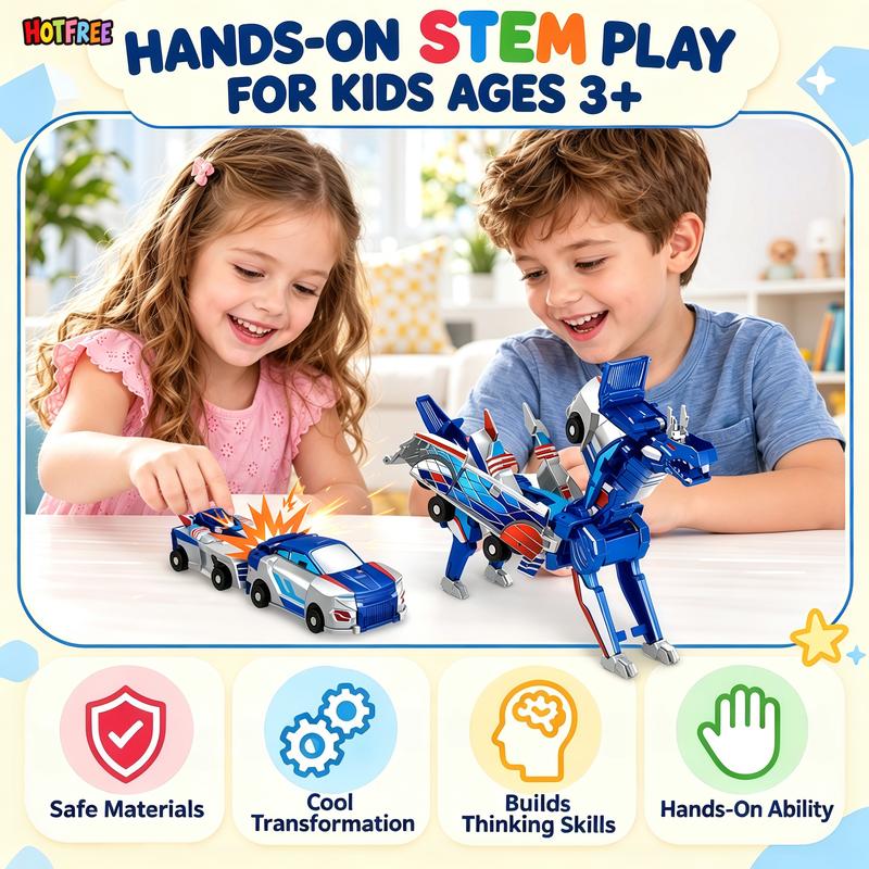 Children playing together with the magnetic transforming car toy for ages 3 and up