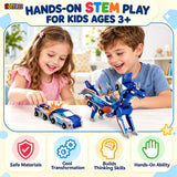 Children playing together with the magnetic transforming car toy for ages 3 and up