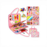 Pink MontessoriDays busy board activity book with its activity pages and carrying handles