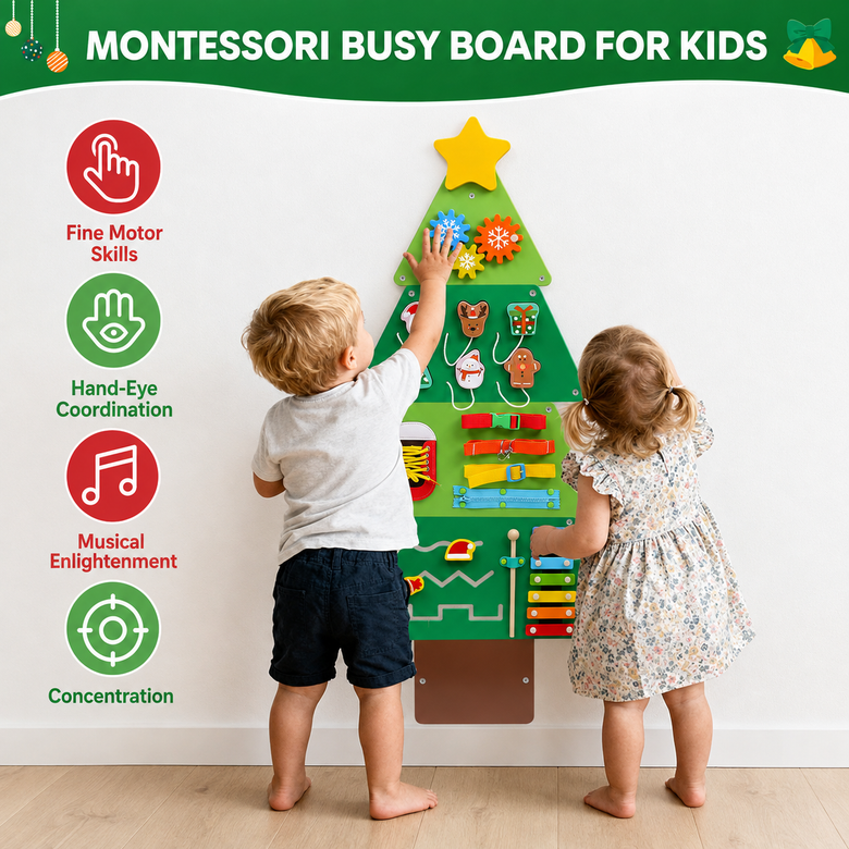 Montessoridays™ Wooden Christmas Tree Busy Board — product details 1