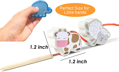 Montessoridays™ Wooden Stringing Animals, Fruits & Vegetables — play and product details