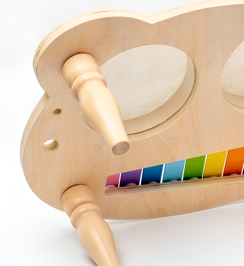 Montessoridays™ Mesa de Batería y Música de Madera — detalles de juego y producto