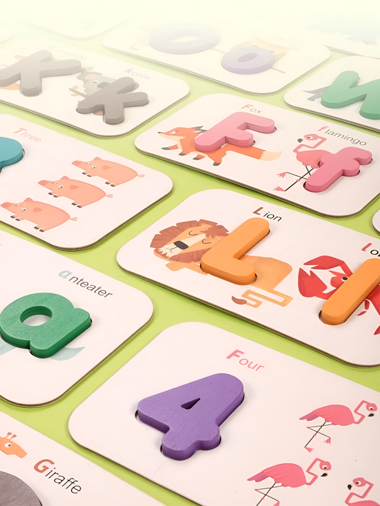 Montessoridays™ Alphabet & Number Wooden Flash Cards — play and product details