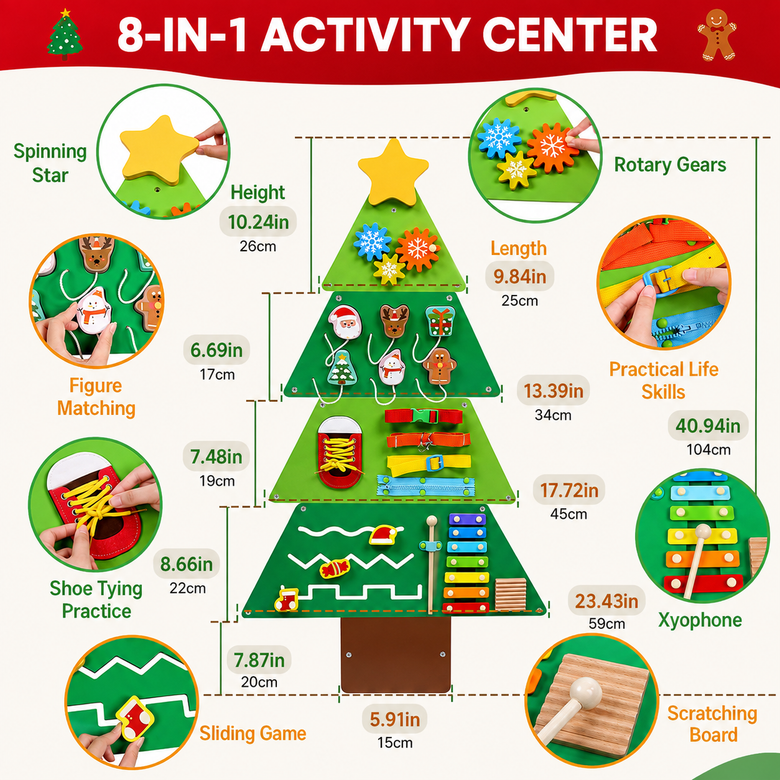 Montessoridays™ Wooden Christmas Tree Busy Board — product details 3