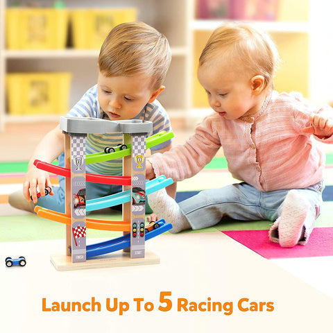 Montessoridays™ Wooden Car Race Track Ramp — play and product details