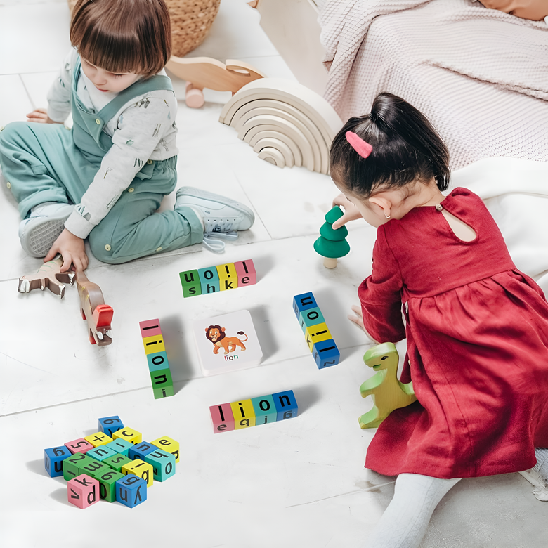 Montessoridays™ Speedy Spelling Cubes — play and product details
