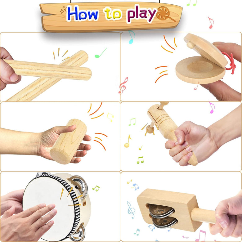Montessoridays™ Wooden Music Instruments with Storage Bag — play and product details
