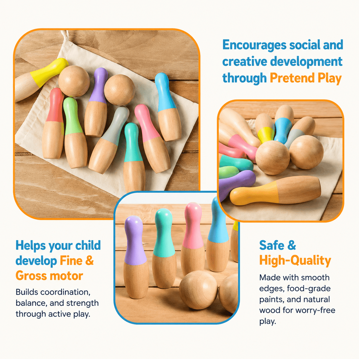 Montessoridays Rainbow Wooden Bowling Set — view 5