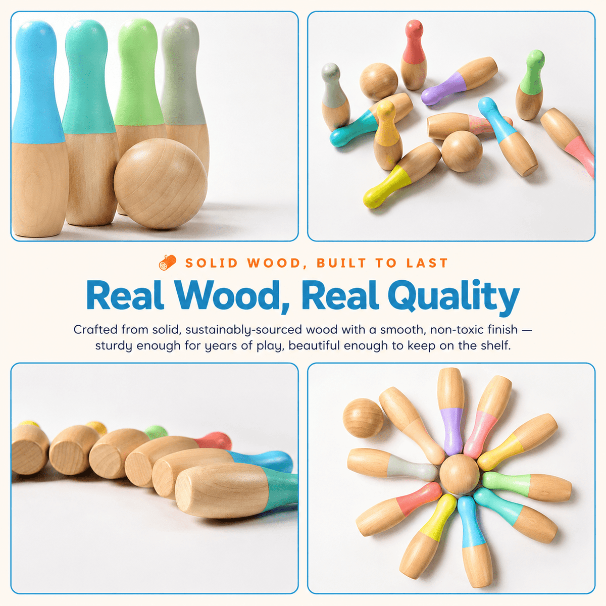 Montessoridays Rainbow Wooden Bowling Set — view 6