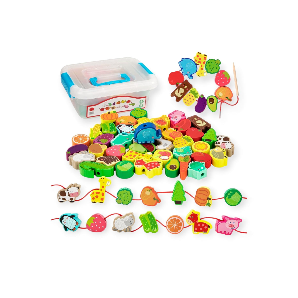 Montessoridays Wooden Stringing Animals, Fruits and Vegetables — view 1