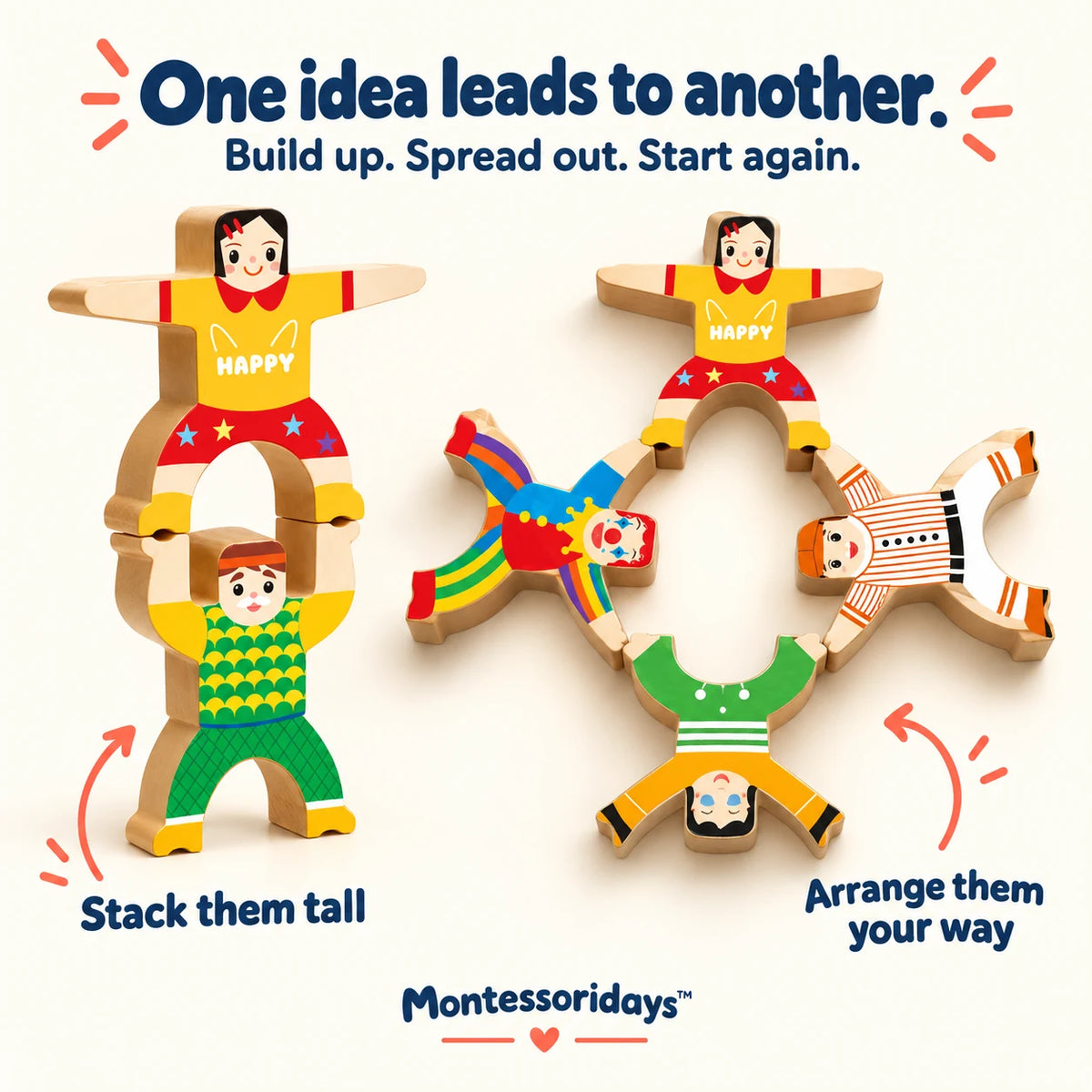 Two ways to arrange wooden strongman figures