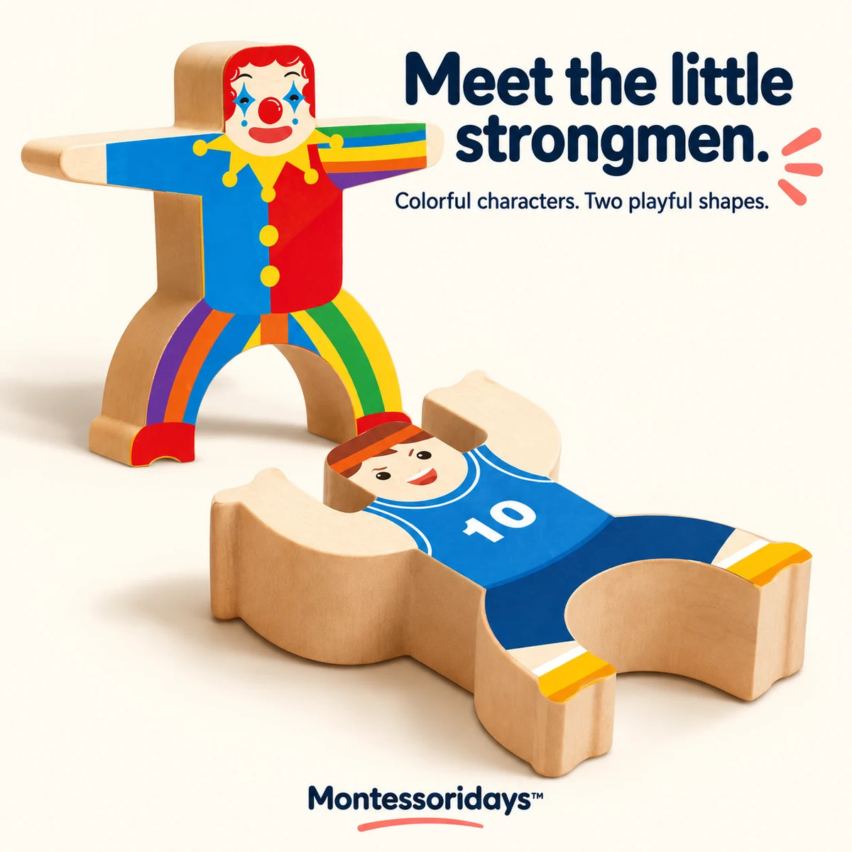 Close-up of wooden strongman figure shapes