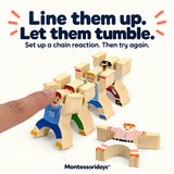 Domino-style play with wooden strongmen